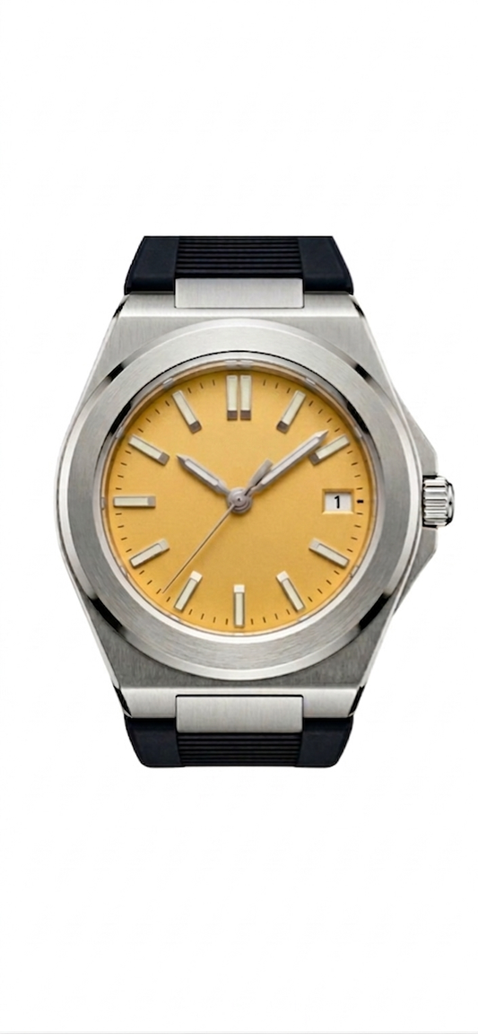 Valtor Silver Steel YELLOW Dial Rubber